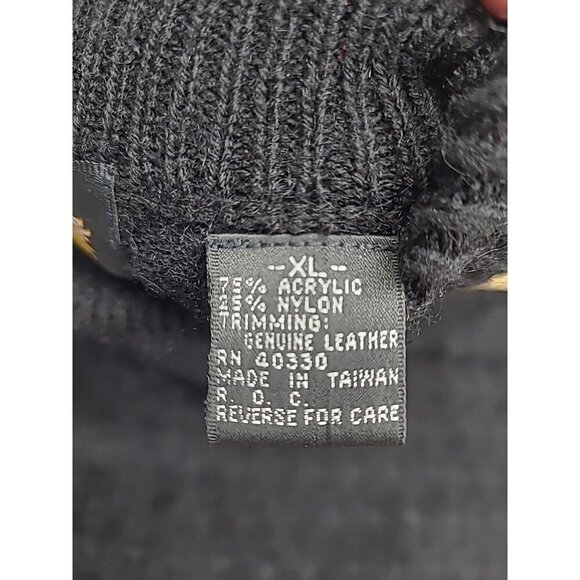 Harley-Davidson Black Sweater Men's Size XL Leather Front Pullover Turtle Neck - Picture 6 of 8